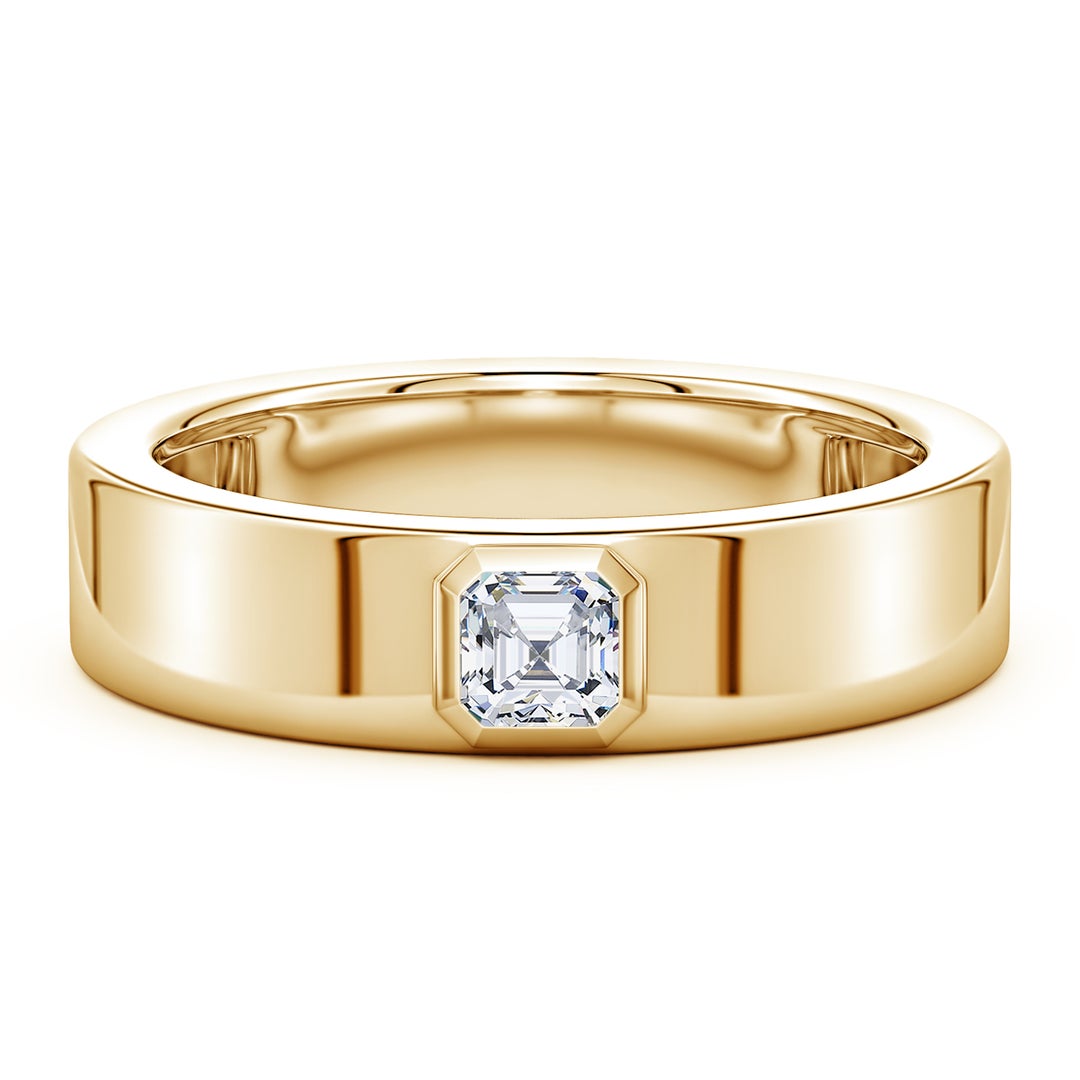 Bezel Asscher-Cut Moissanite Men’s Wedding Band-6.2 mm
