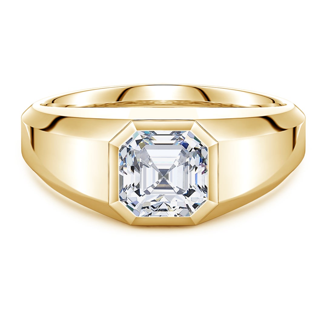 Bezel Asscher-Cut Moissanite Octagon Men's Signet Ring