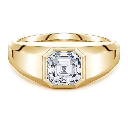 Bezel Asscher-Cut Moissanite Octagon Men's Signet Ring
