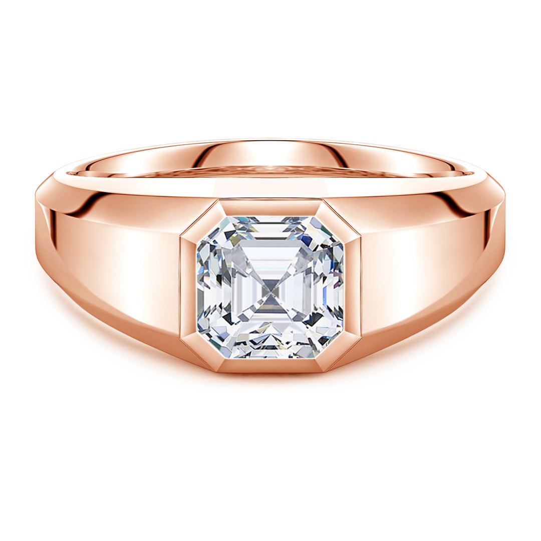 Bezel Asscher-Cut Moissanite Octagon Men's Signet Ring