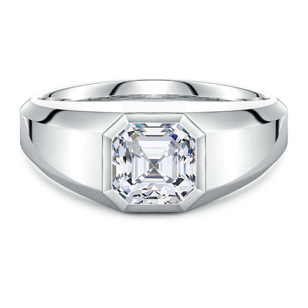 Bezel Asscher-Cut Moissanite Octagon Men's Signet Ring