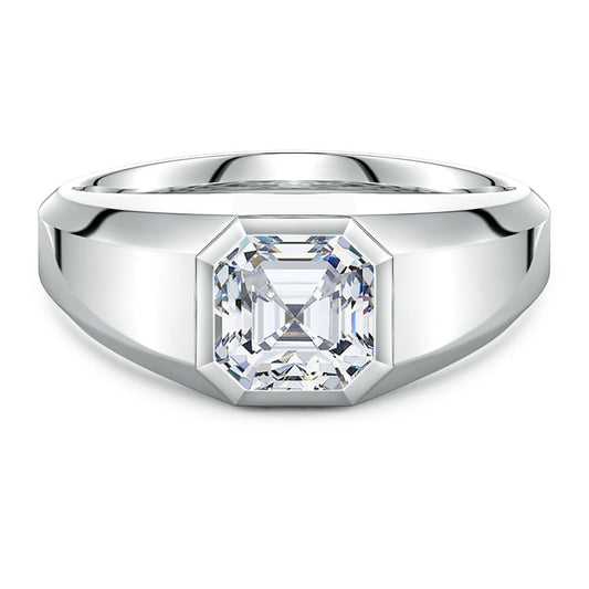 Bezel Asscher-Cut Moissanite Octagon Men's Signet Ring