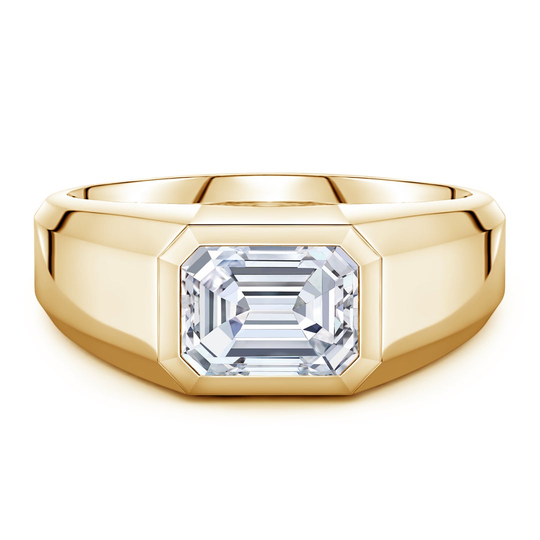 Bezel East–West Emerald-Cut Moissanite Men’s Signet Ring