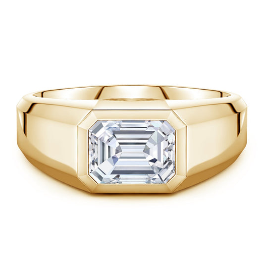 Bezel East–West Emerald-Cut Moissanite Men’s Signet Ring