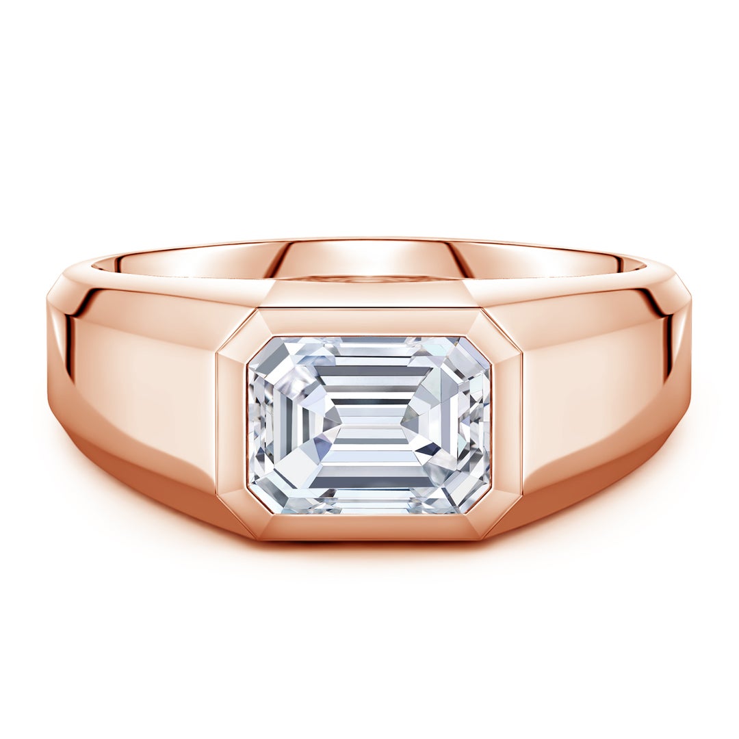 Bezel East–West Emerald-Cut Moissanite Men’s Signet Ring