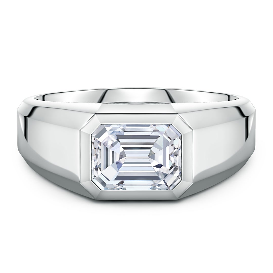 Bezel East–West Emerald-Cut Moissanite Men’s Signet Ring