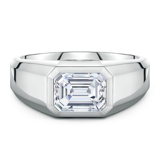 Bezel East–West Emerald-Cut Moissanite Men’s Signet Ring