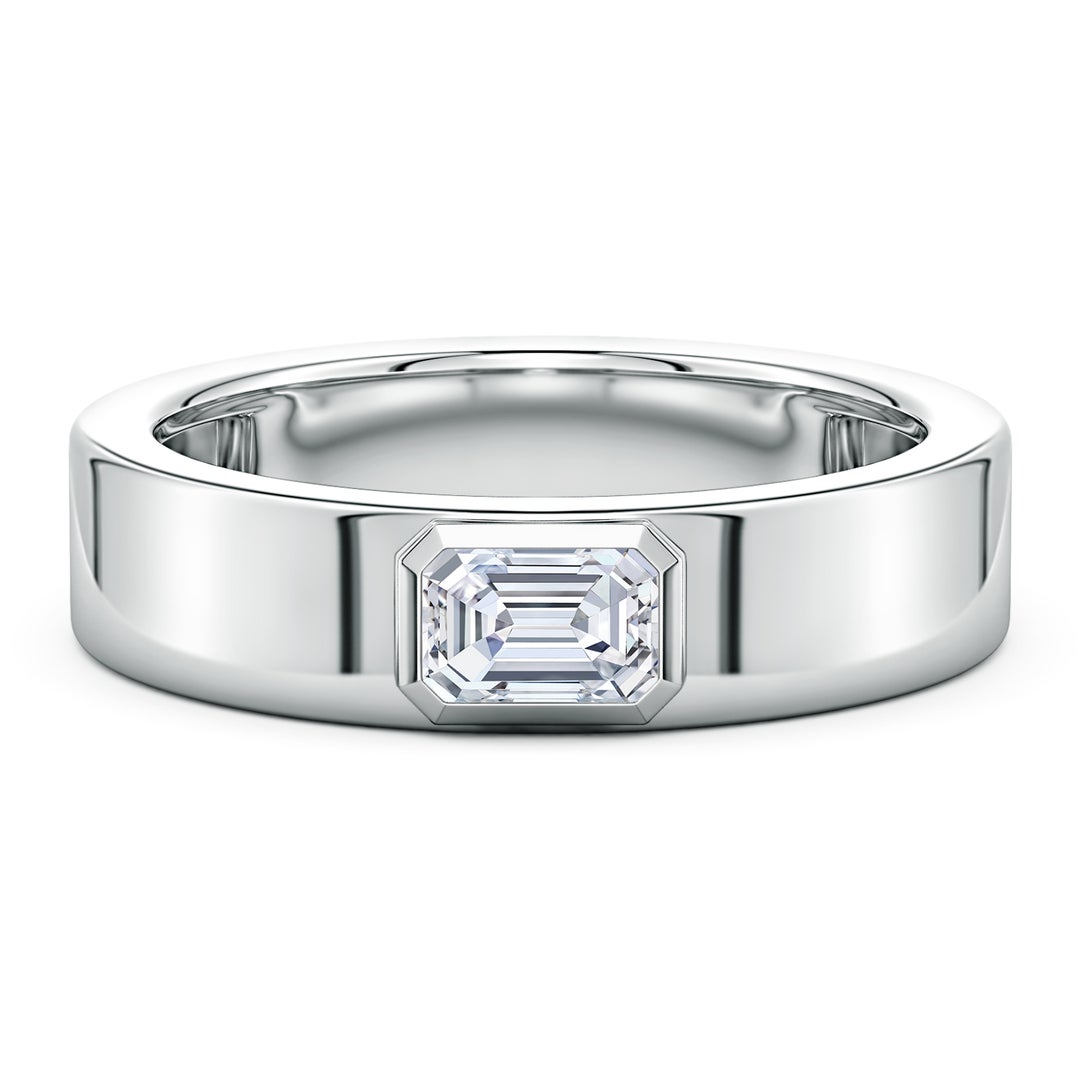 Bezel East–West Emerald-Cut Moissanite Men’s Wedding Band-6.2 mm