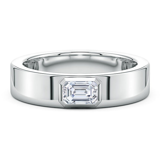Bezel East–West Emerald-Cut Moissanite Men’s Wedding Band-6.2 mm