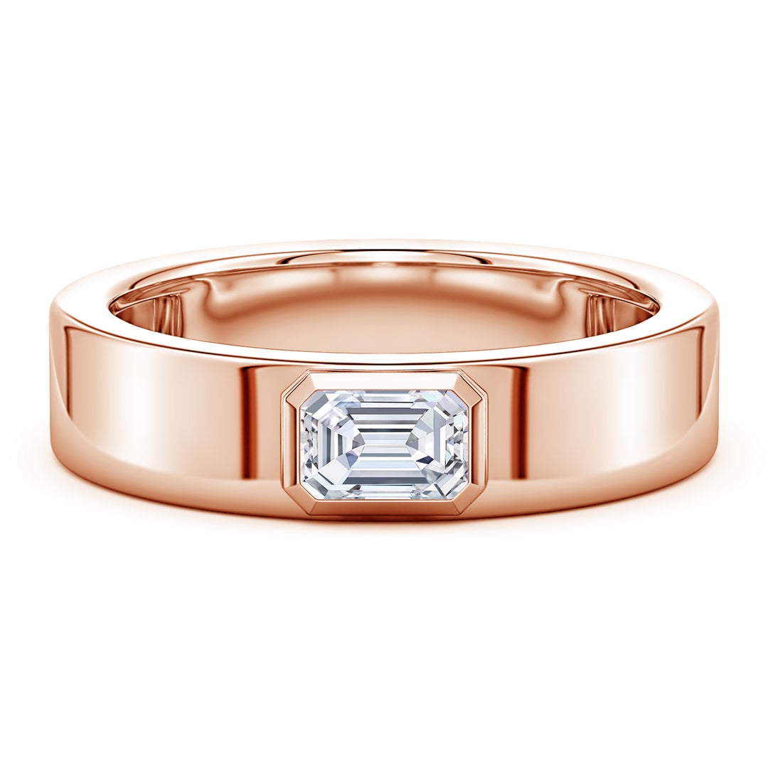 Bezel East–West Emerald-Cut Moissanite Men’s Wedding Band-6.2 mm
