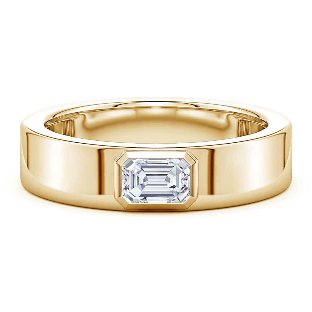 Bezel East–West Emerald-Cut Moissanite Men’s Wedding Band-6.2 mm
