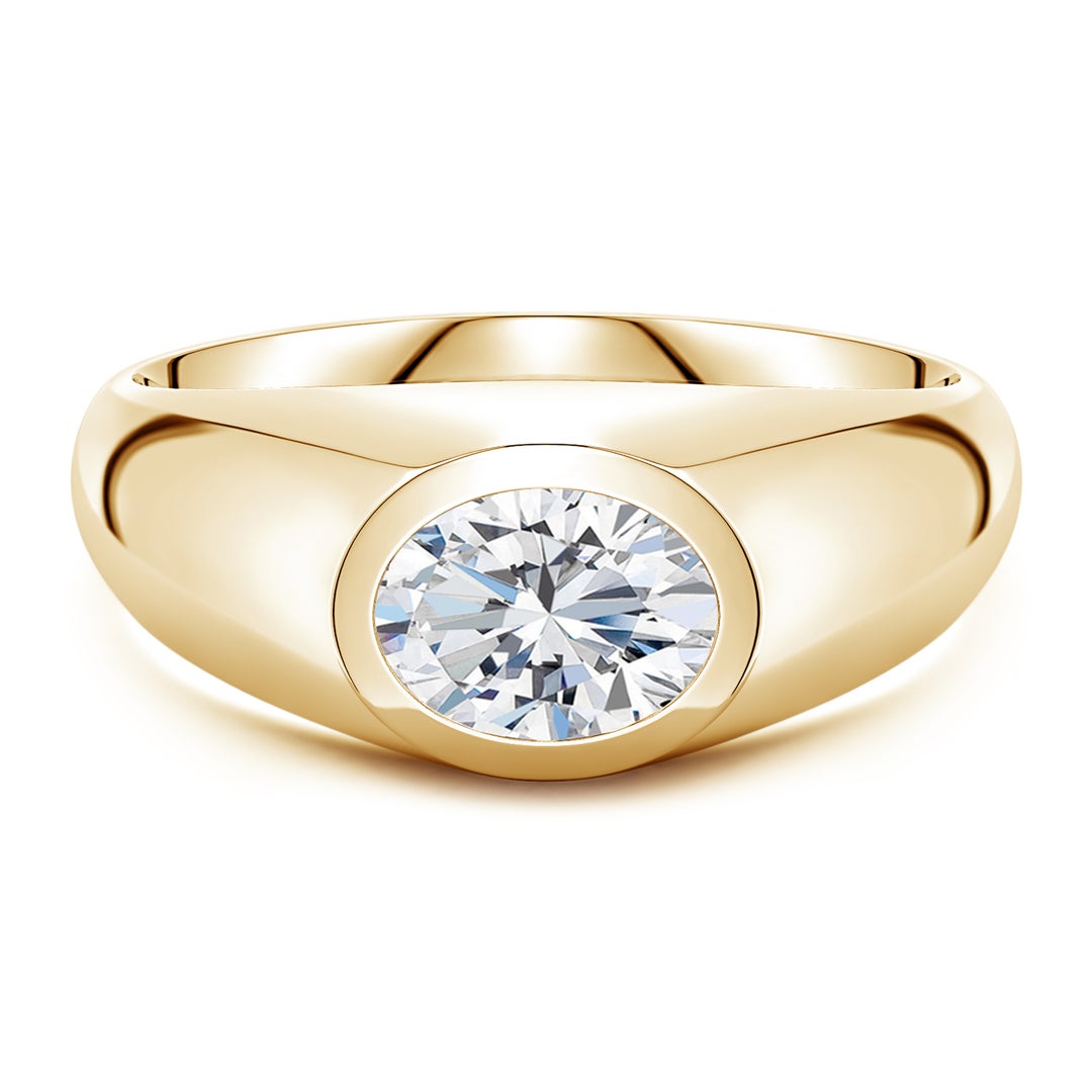 Bezel East–West Oval Moissanite Men's Signet Ring