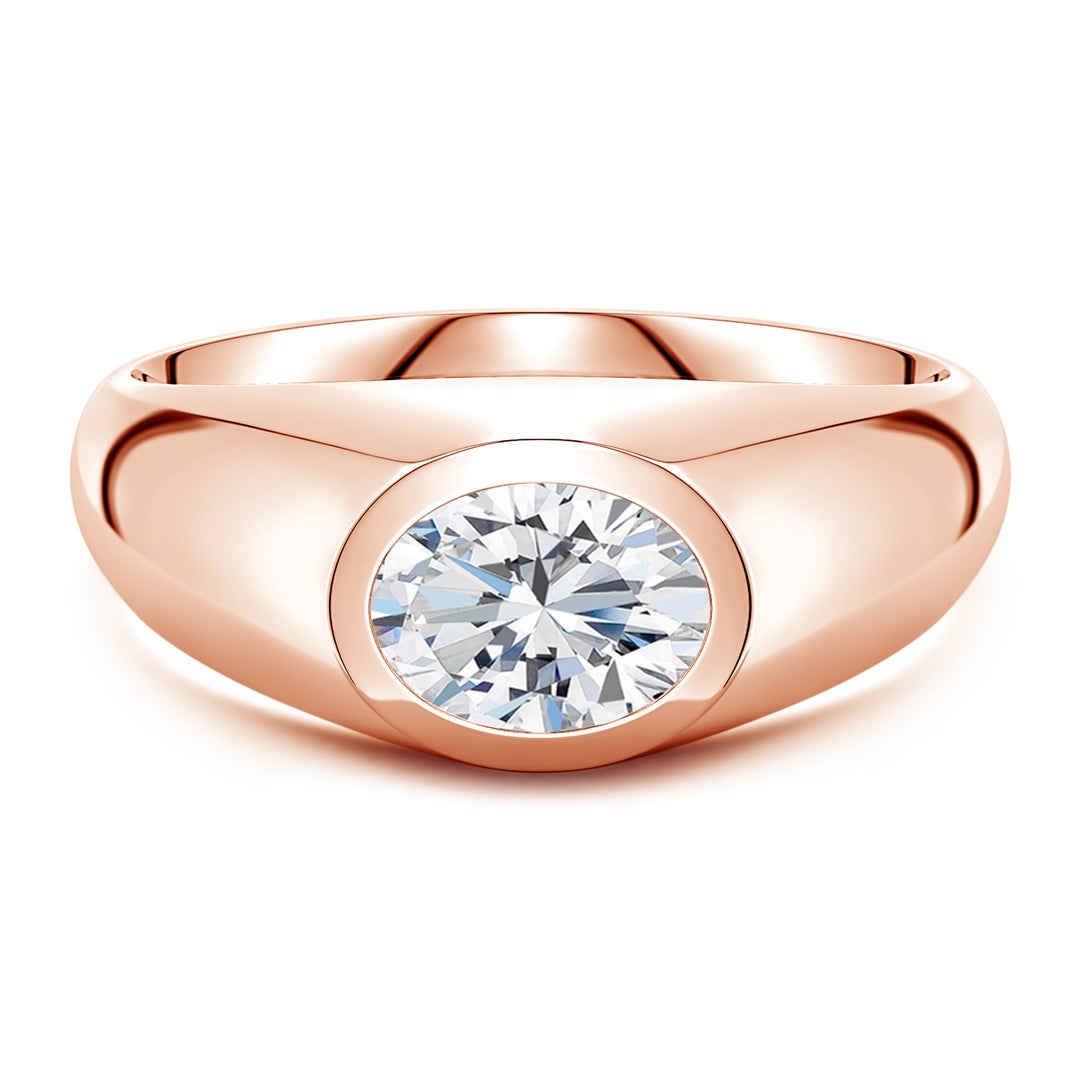 Bezel East–West Oval Moissanite Men's Signet Ring