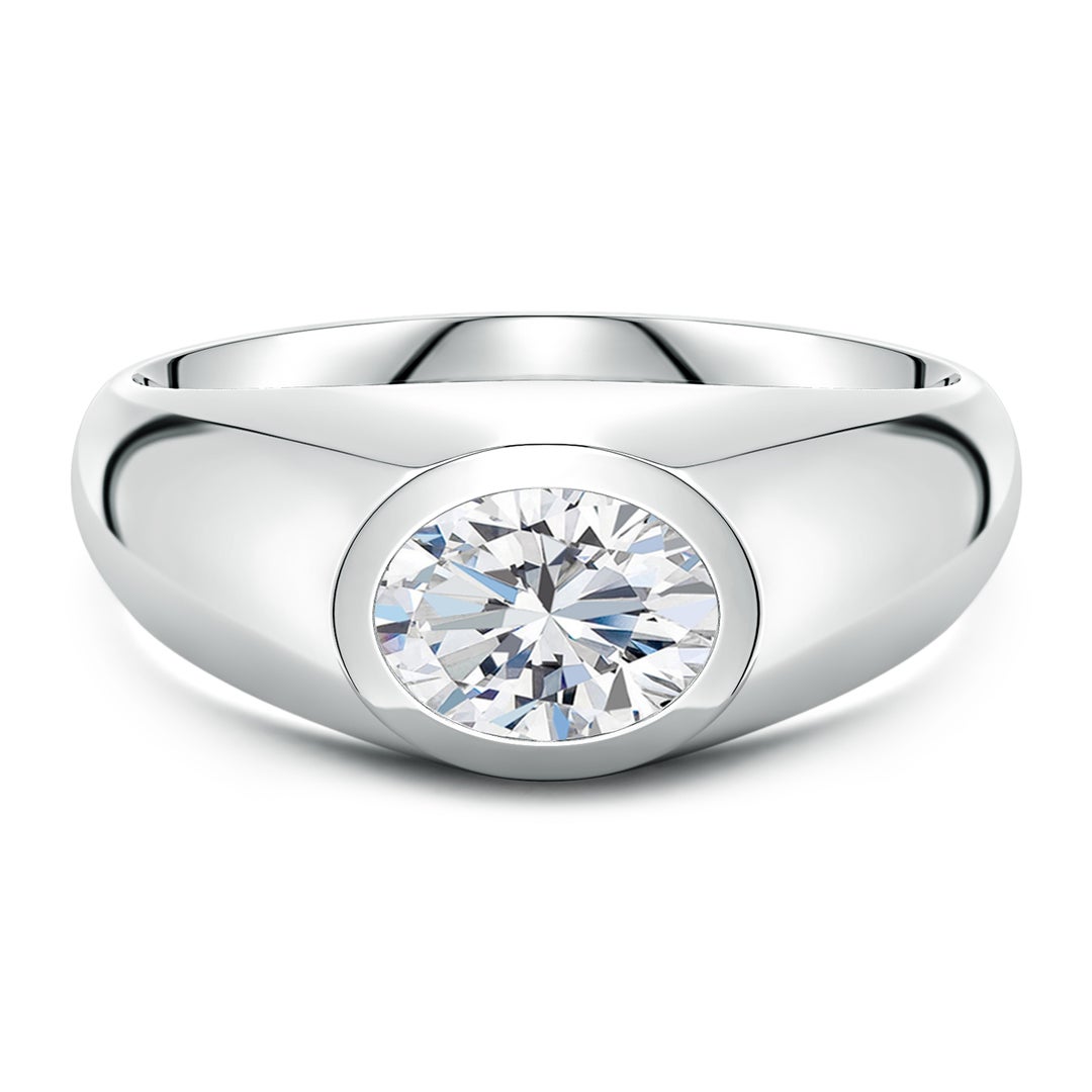 Bezel East–West Oval Moissanite Men's Signet Ring
