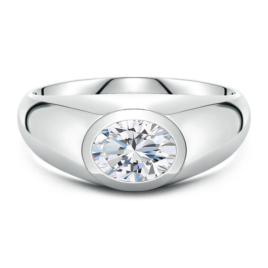 Bezel East–West Oval Moissanite Men's Signet Ring