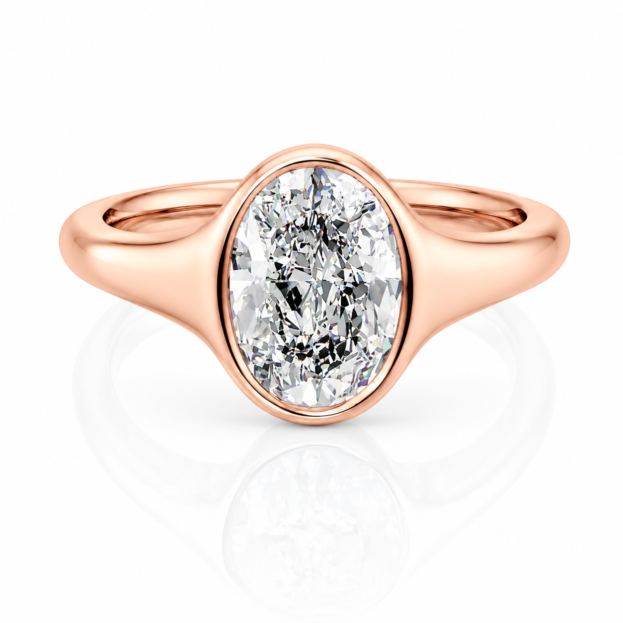 Bezel Oval Lab-Grown Diamond Low Profile Engagement Ring