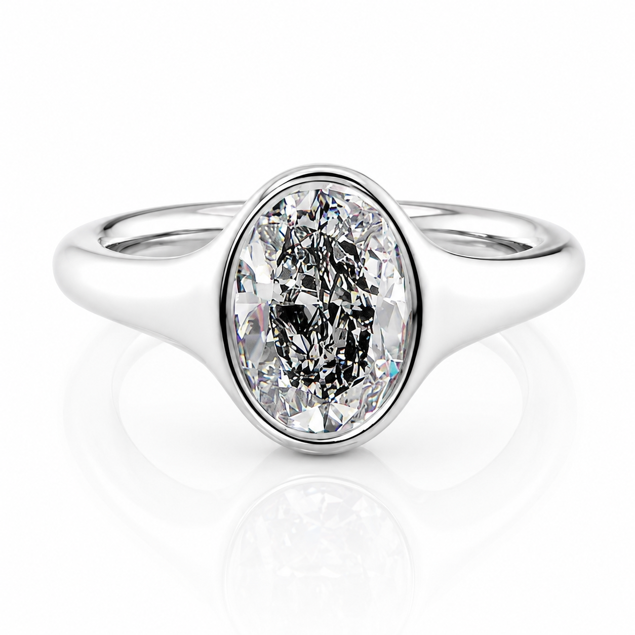 Bezel Oval Lab-Grown Diamond Low Profile Engagement Ring