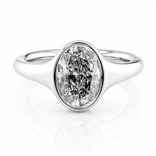 Bezel Oval Lab-Grown Diamond Low Profile Engagement Ring