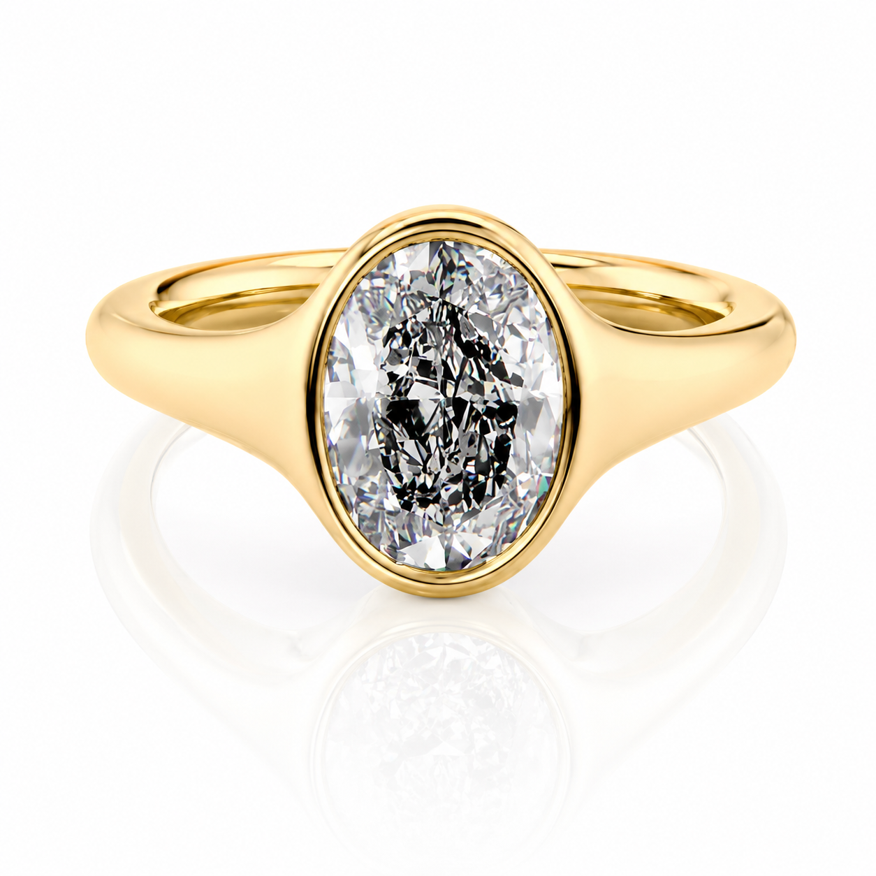 Bezel Oval Lab-Grown Diamond Low Profile Engagement Ring