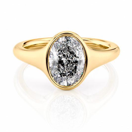 Bezel Oval Lab-Grown Diamond Low Profile Engagement Ring