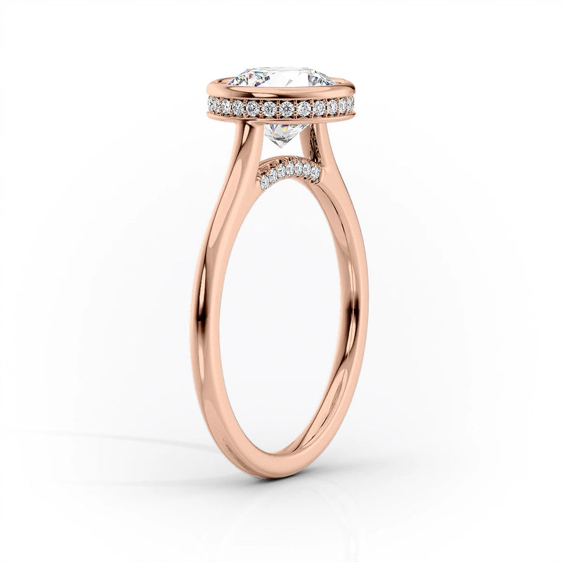 Bezel Oval Lab-Grown Diamondm Hidden Halo Pavé Accents Engagement Ring
