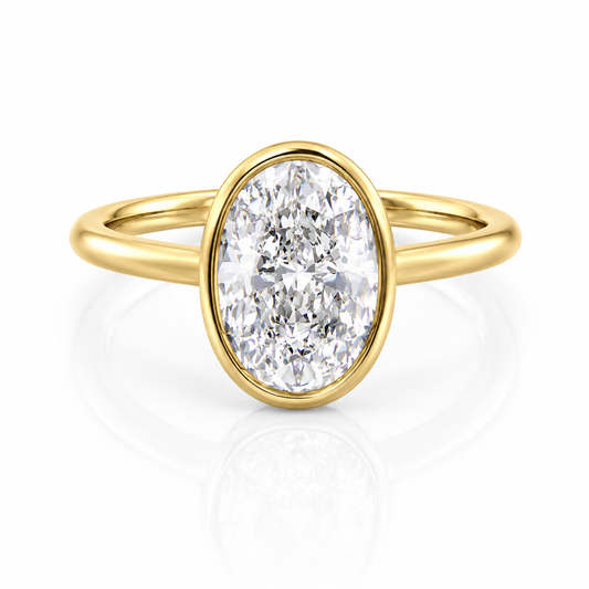 Bezel Oval Lab-Grown Diamondm Hidden Halo Pavé Accents Engagement Ring