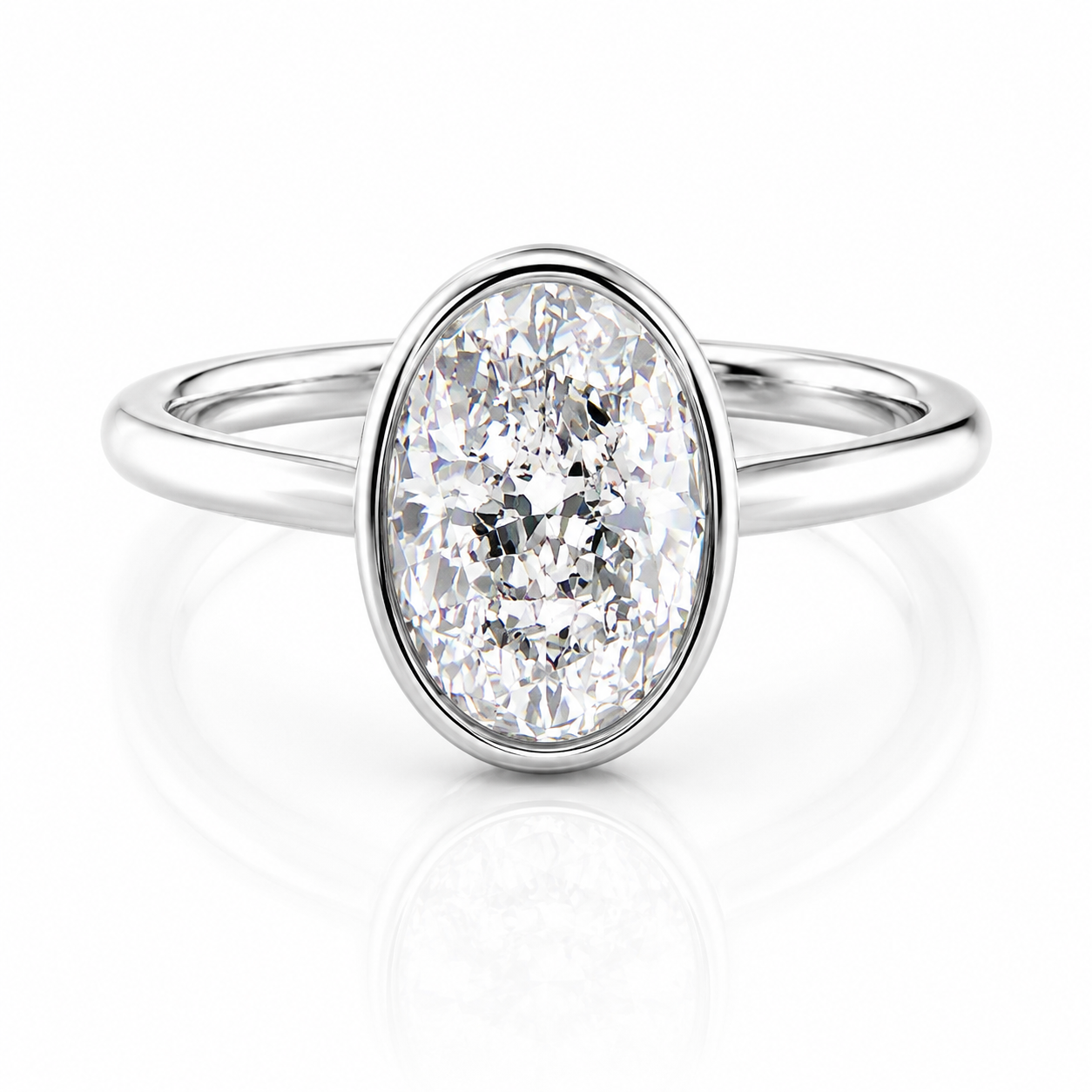 Bezel Oval Lab-Grown Diamondm Hidden Halo Pavé Accents Engagement Ring