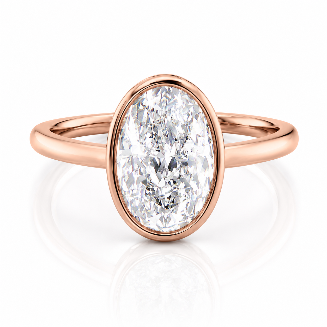 Bezel Oval Lab-Grown Diamondm Hidden Halo Pavé Accents Engagement Ring
