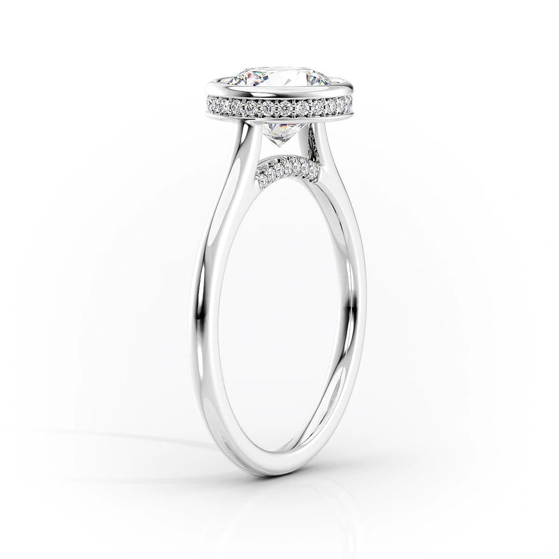Bezel Oval Lab-Grown Diamondm Hidden Halo Pavé Accents Engagement Ring