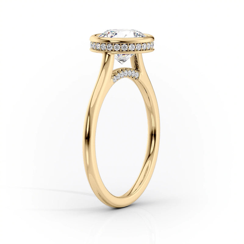 Bezel Oval Lab-Grown Diamondm Hidden Halo Pavé Accents Engagement Ring