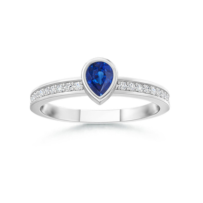 Bezel Pear Lab Sapphire with Moissanite Accents Stackable Promise Ring - 2.0 mm