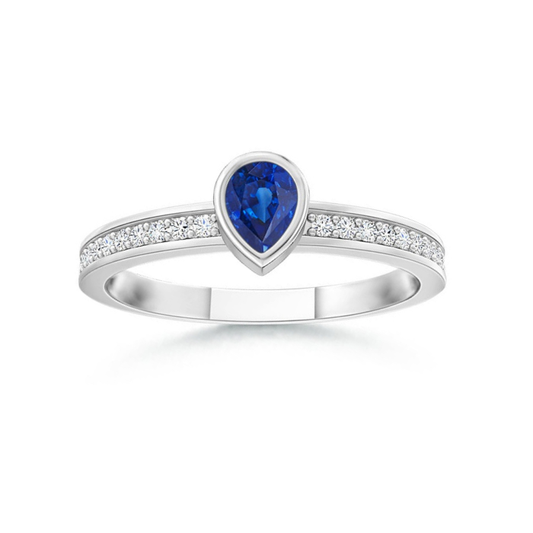 Bezel Pear Lab Sapphire with Moissanite Accents Stackable Promise Ring - 2.0 mm