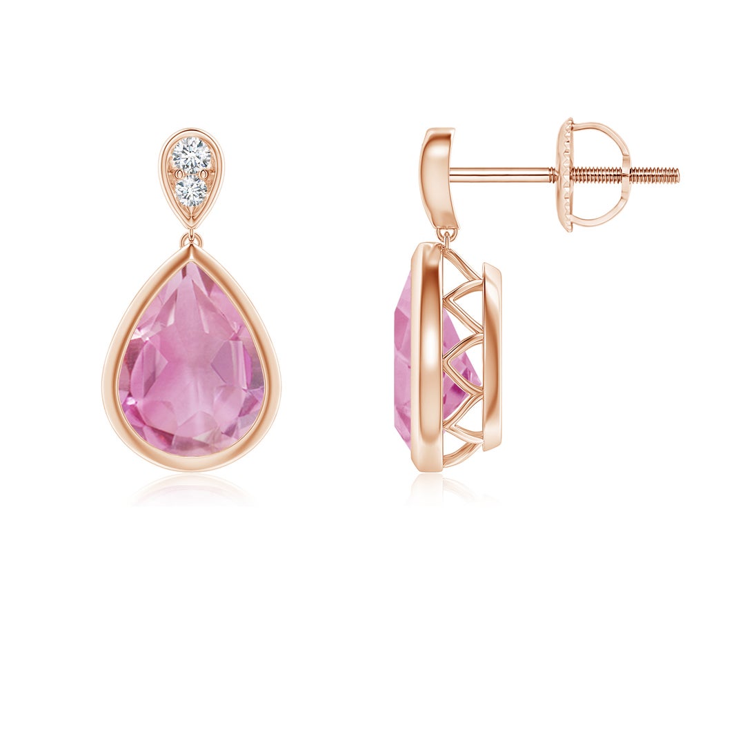 2.5 CTTW Bezel Pink Tourmaline with Moissanite Accents Teardrop Earrings