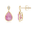 2.5 CTTW Bezel Pink Tourmaline with Moissanite Accents Teardrop Earrings