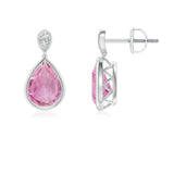 2.5 CTTW Bezel Pink Tourmaline with Moissanite Accents Teardrop Earrings