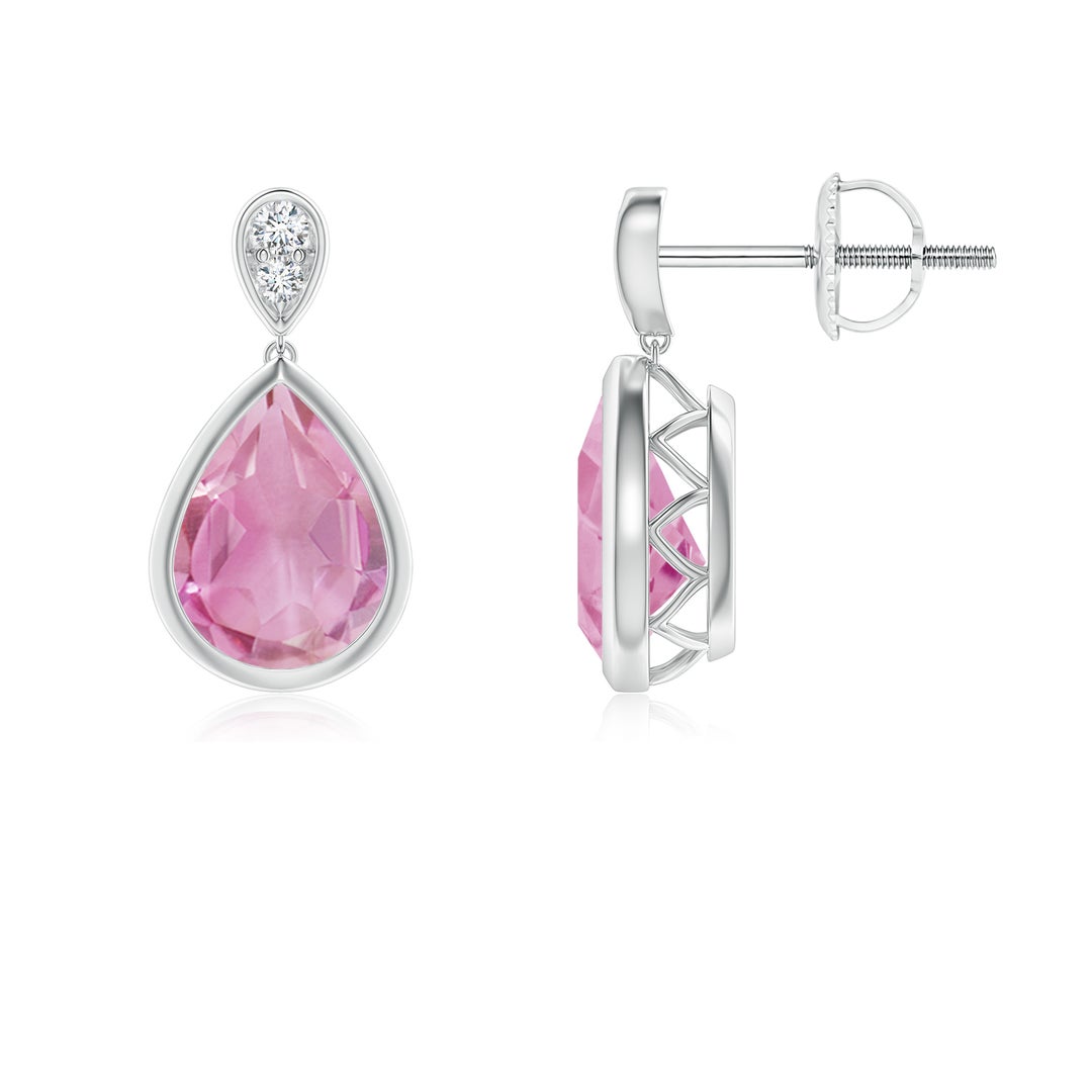 2.5 CTTW Bezel Pink Tourmaline with Moissanite Accents Teardrop Earrings