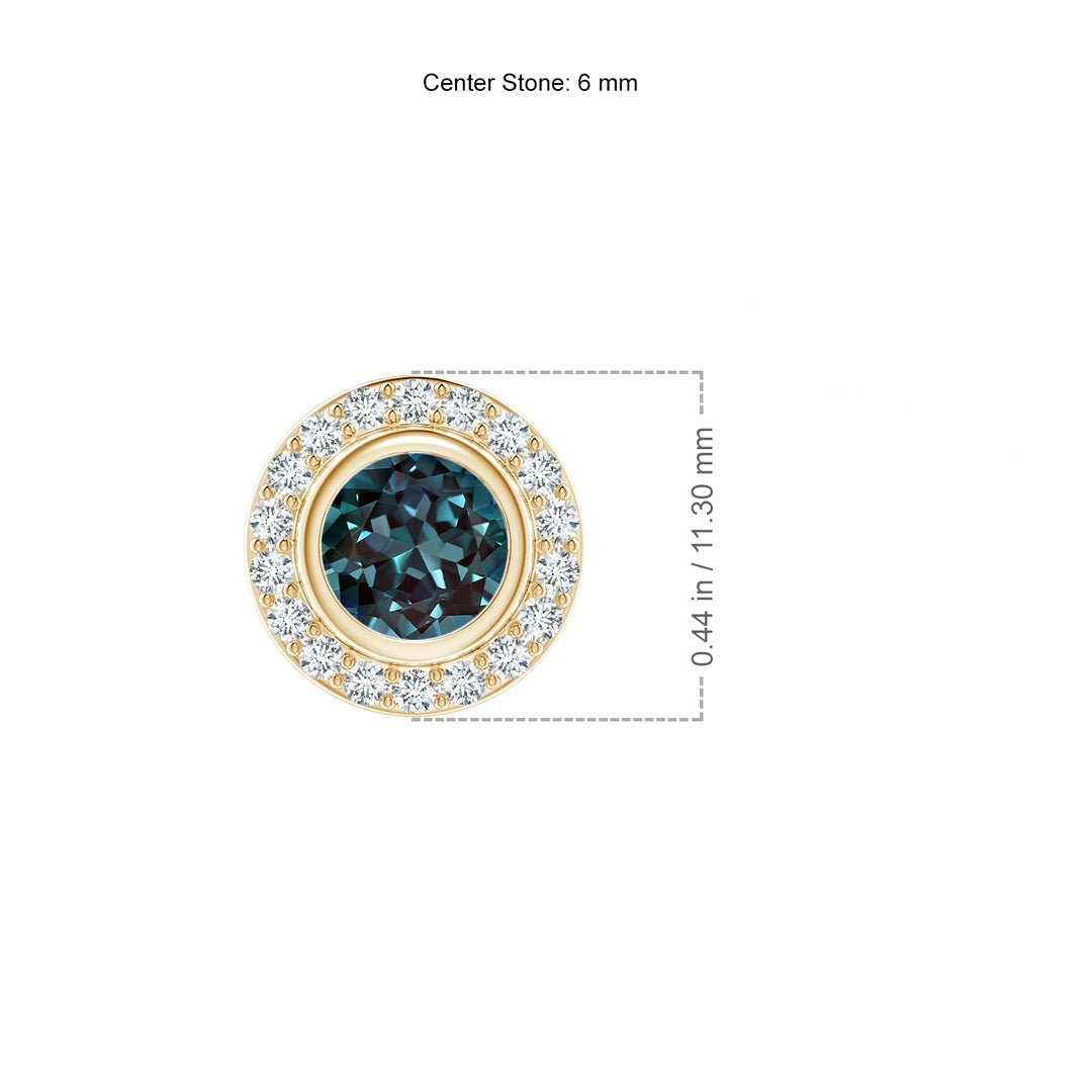 Bezel Round Lab-Grown Alexandrite with Moissanite Halo Pendant Necklace