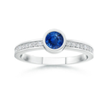 Bezel Round Lab Sapphire with Moissanite Accents Stackable Promise Ring - 2.0 mm