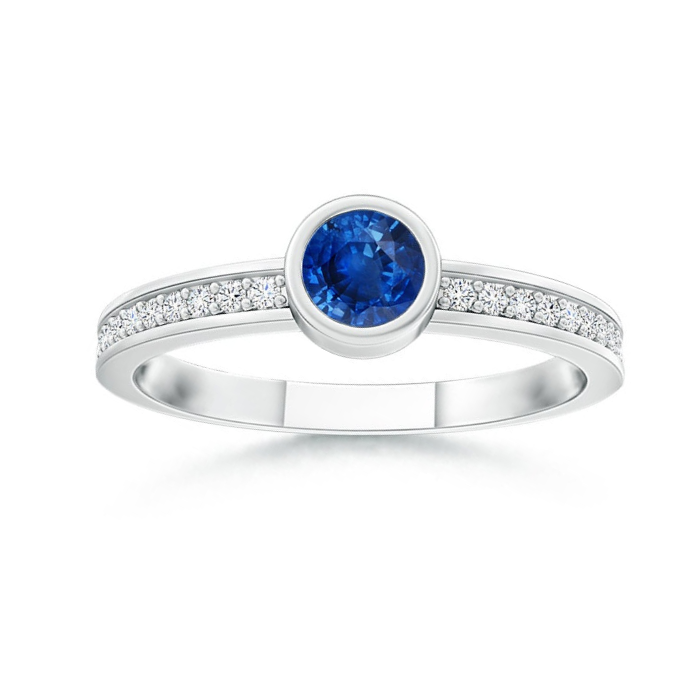 Bezel Round Lab Sapphire with Moissanite Accents Stackable Promise Ring - 2.0 mm