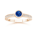 Bezel Round Lab Sapphire with Moissanite Accents Stackable Promise Ring - 2.0 mm