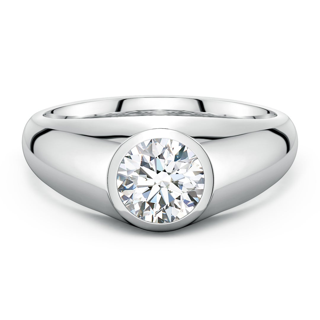 Bezel Round Moissanite Men's Signet Ring