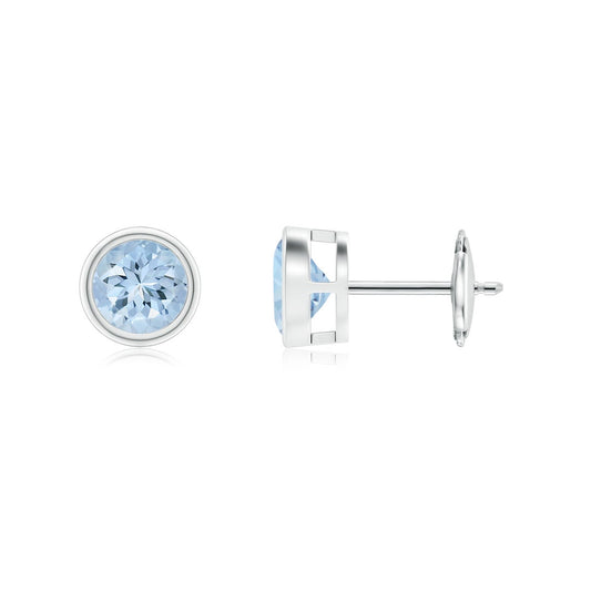 Bezel-Set Round Aquamarine Solitaire Stud Earrings