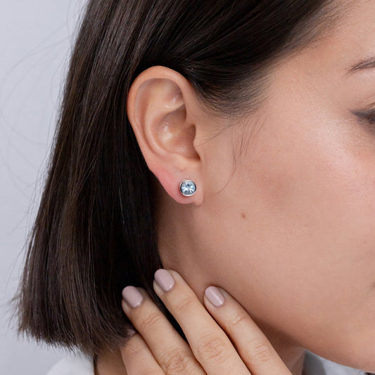 Bezel-Set Round Aquamarine Solitaire Stud Earrings
