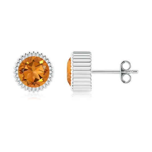 Bezel Set Citrine with Sunburst Halo Stud Earrings