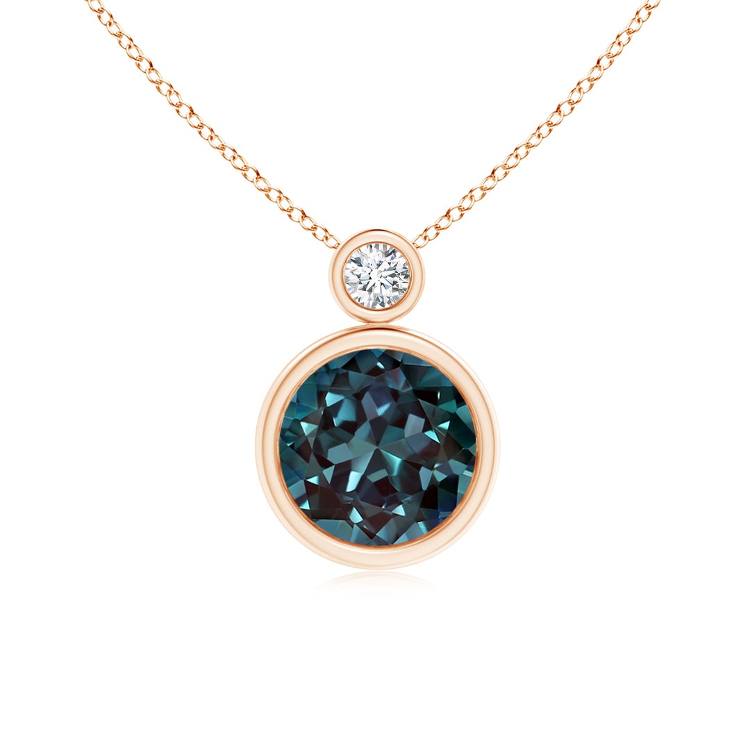 Bezel-Set Lab Alexandrite Solitaire with Moissanite Accent Pendant Necklace