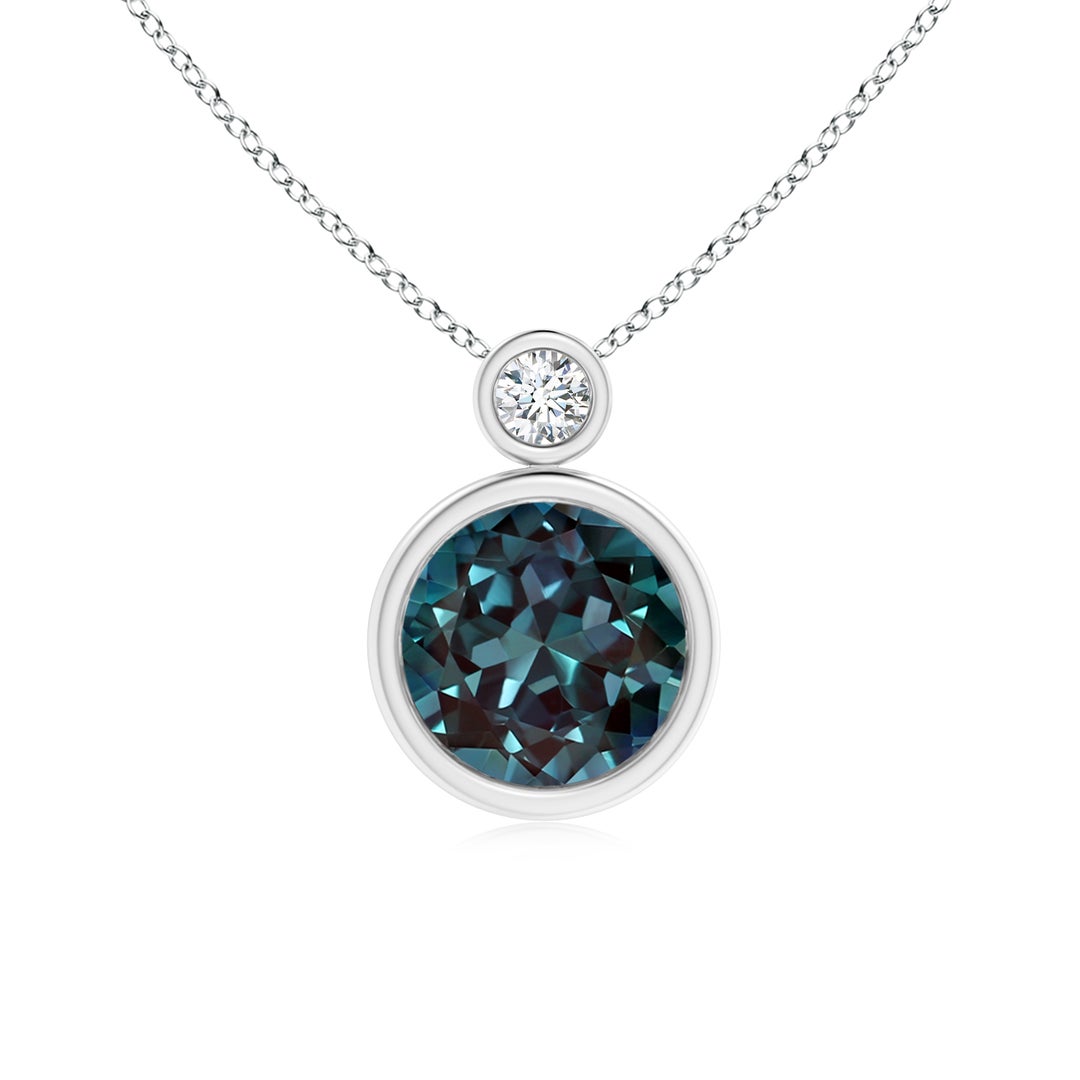 Bezel-Set Lab Alexandrite Solitaire with Moissanite Accent Pendant Necklace