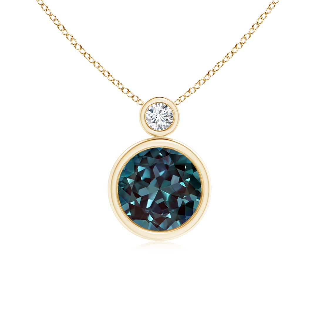 Bezel-Set Lab Alexandrite Solitaire with Moissanite Accent Pendant Necklace
