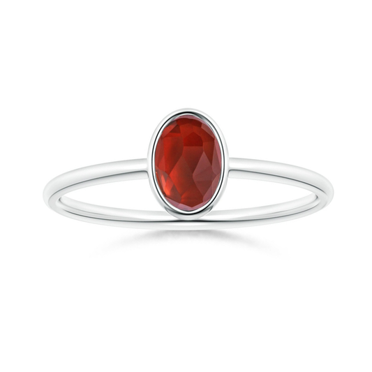 Bezel-Set Oval Garnet Promise Ring – 1.6 mm
