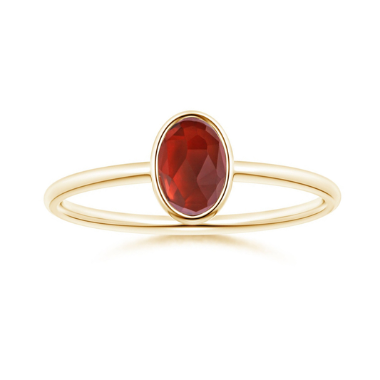 Bezel-Set Oval Garnet Promise Ring – 1.6 mm