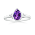 Bezel-Set Pear Amethyst with Recessed Moissanite Accents Engagement Ring